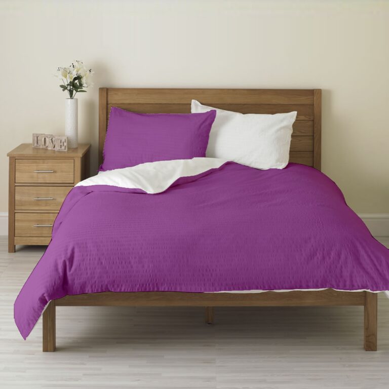 Lenjerie pat 100% bumbac Creponat, bicolor Iris Orchid & White