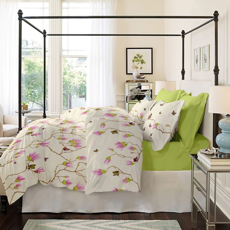 Lenjerie pat Renforce desen Magnolia v.1 Lime