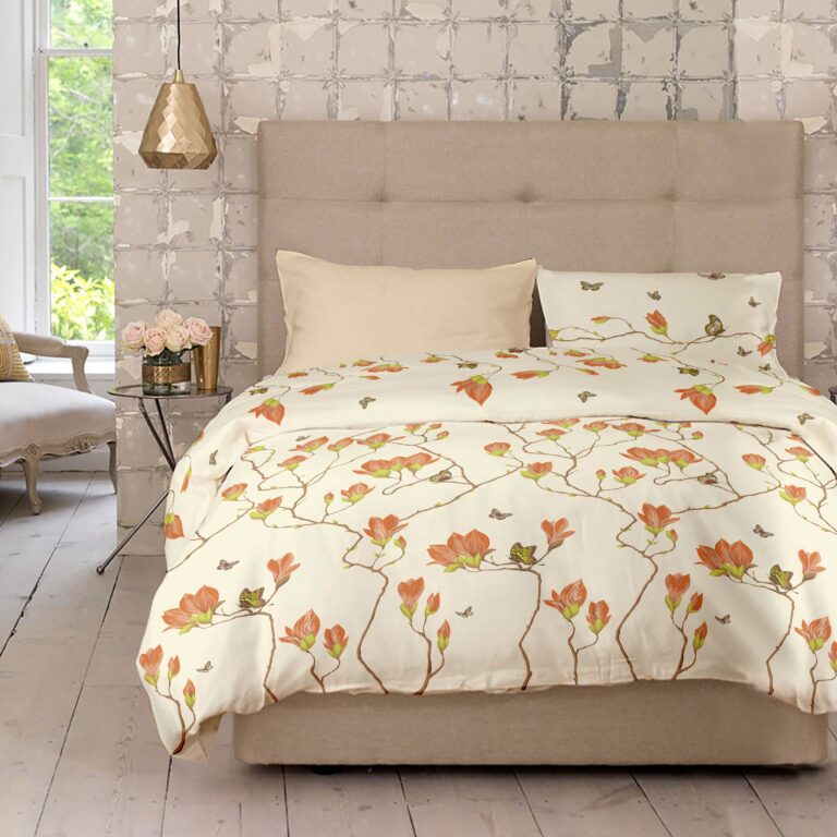 Lenjerie pat Renforce 100% bumbac, desen Magnolia v.2 Honey Peach