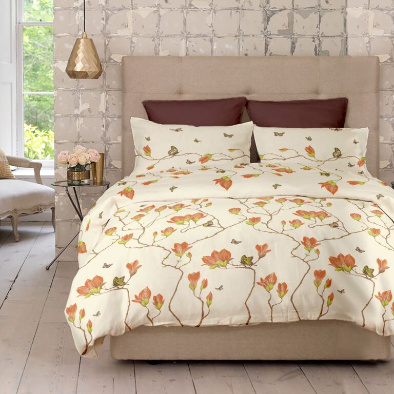 Lenjerie pat Renforce 100% bumbac, desen Magnolia v.2 Moka