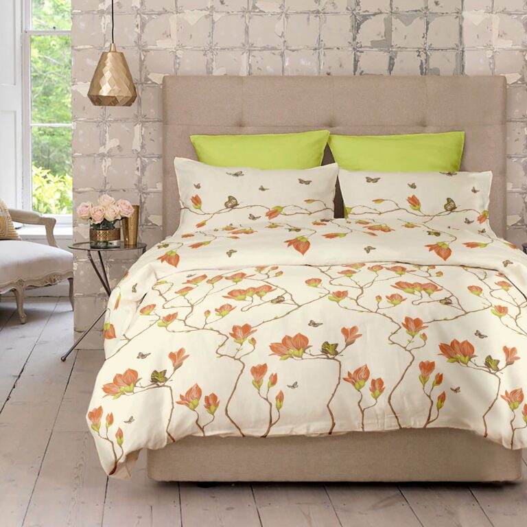 Lenjerie pat Renforce desen Magnolia v.2 Lime