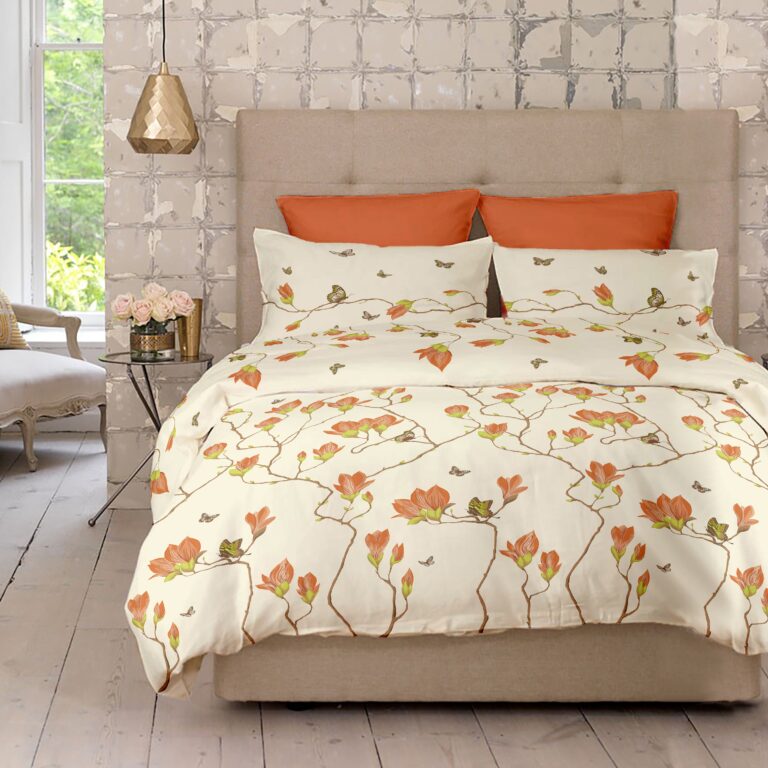 Lenjerie pat Renforce desen Magnolia v.2 Pumpkin