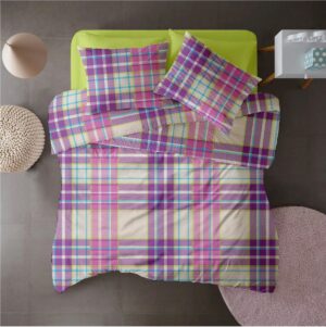 Lenjerie pat 100% bumbac Creponat, desen PLAID V2, cod CIU