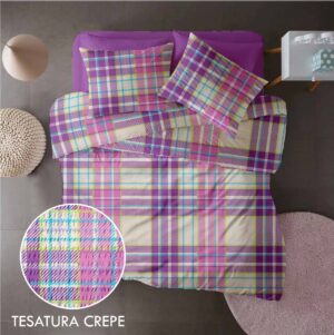 Lenjerie pat 100% bumbac Creponat, desen PLAID V2