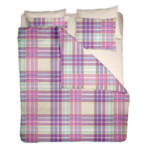 Lenjerie pat 100% bumbac Creponat, desen PLAID V2