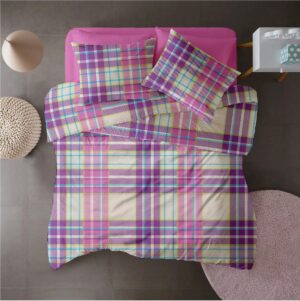 Lenjerie pat 100% bumbac Creponat, desen PLAID V2