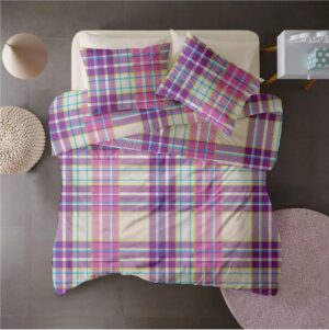 Lenjerie pat 100% bumbac Creponat, desen PLAID V2