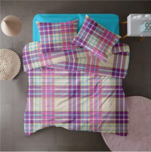 Lenjerie pat 100% bumbac Creponat, desen PLAID V2