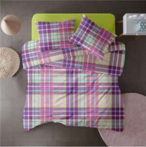 Lenjerie pat 100% bumbac Creponat, desen PLAID V2