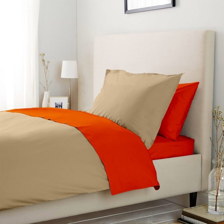 Lenjerie pat 100% bumbac Renforce bicolor Portocaliu - Bej Honey Peach