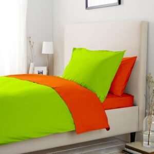 Lenjerie pat 100% bumbac Renforce bicolor Portocaliu - Verde Lime