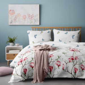 Lenjerie pat Renforce 100% bumbac desen Magnolia Tree 01 pentru pat dublu